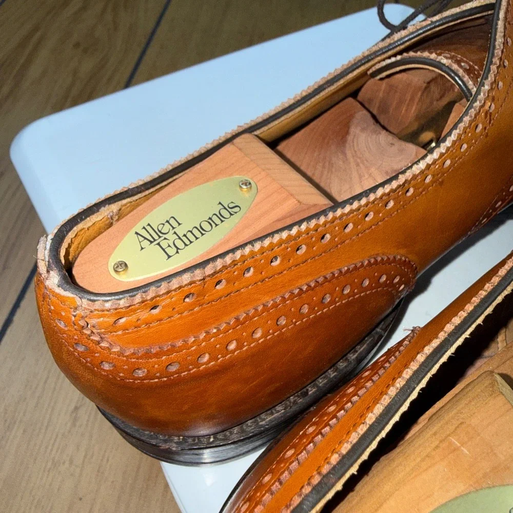 Allen Edmonds Lexington Mens 14 D Brown Leather Cap Toe Brogue Derby Shoes 5161